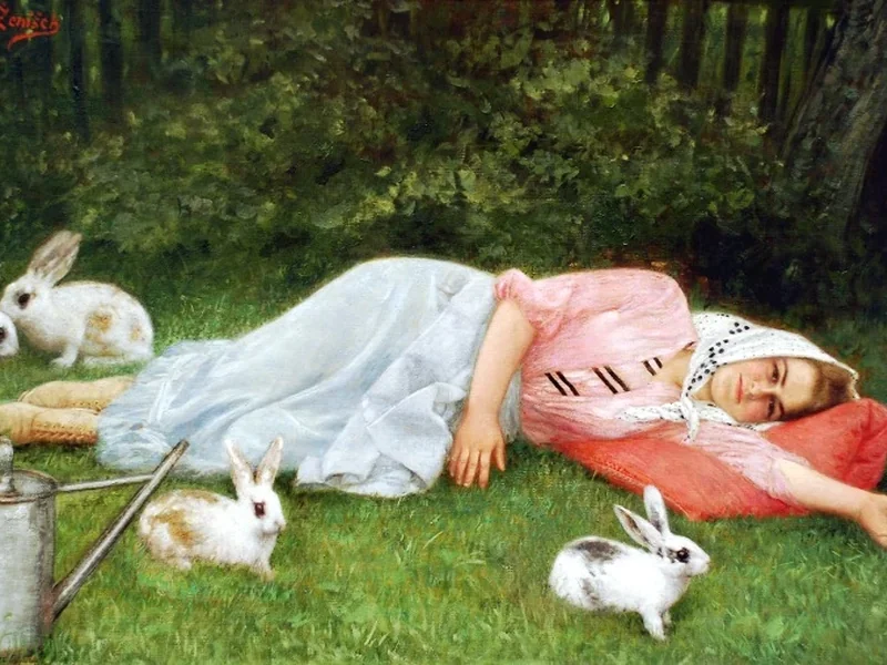 1855-Josef Ženíšek - Ragazza con coniglietti